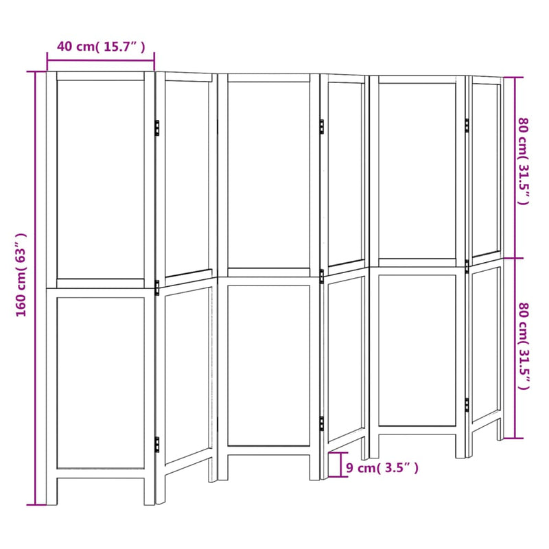 Room Divider 6 Panels Dark Brown Solid Wood Paulownia