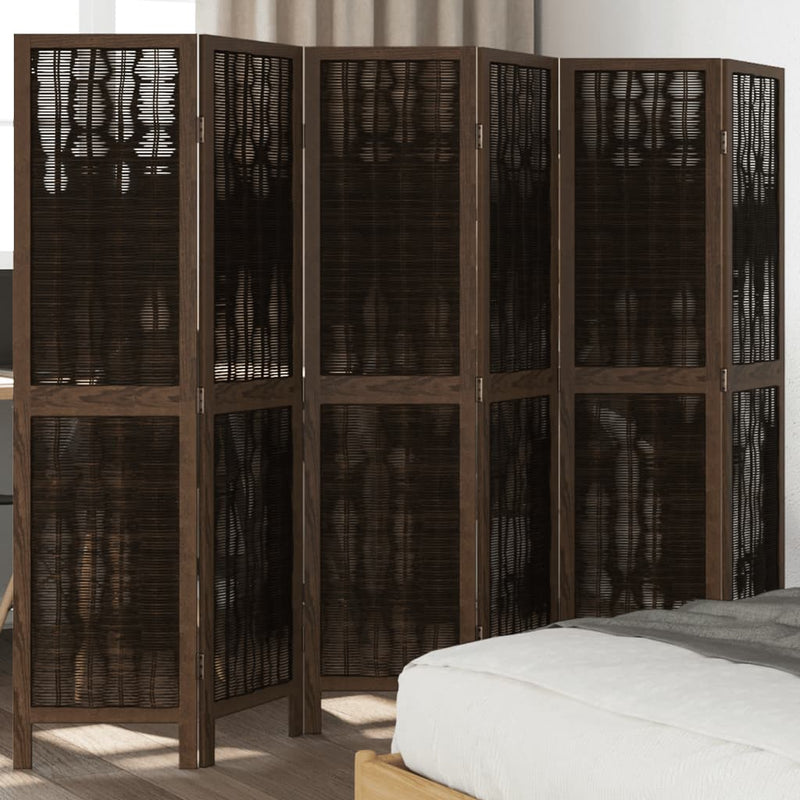 Room Divider 6 Panels Dark Brown Solid Wood Paulownia