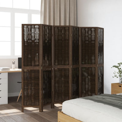 Room Divider 6 Panels Dark Brown Solid Wood Paulownia