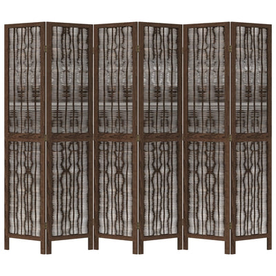 Room Divider 6 Panels Dark Brown Solid Wood Paulownia