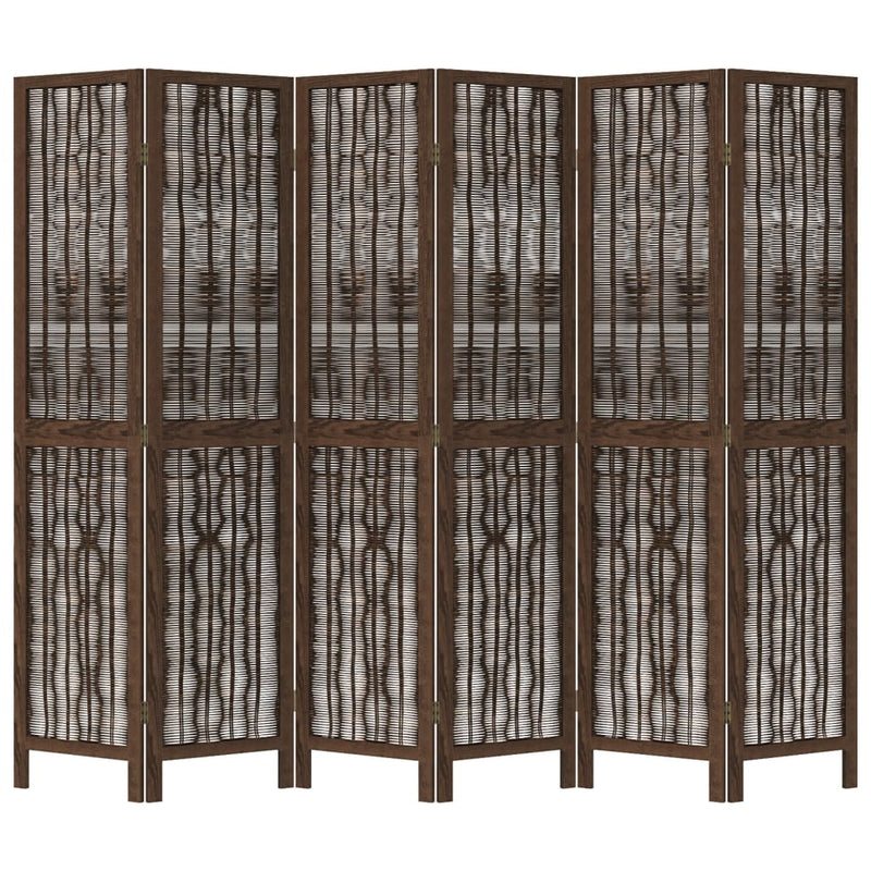 Room Divider 6 Panels Dark Brown Solid Wood Paulownia