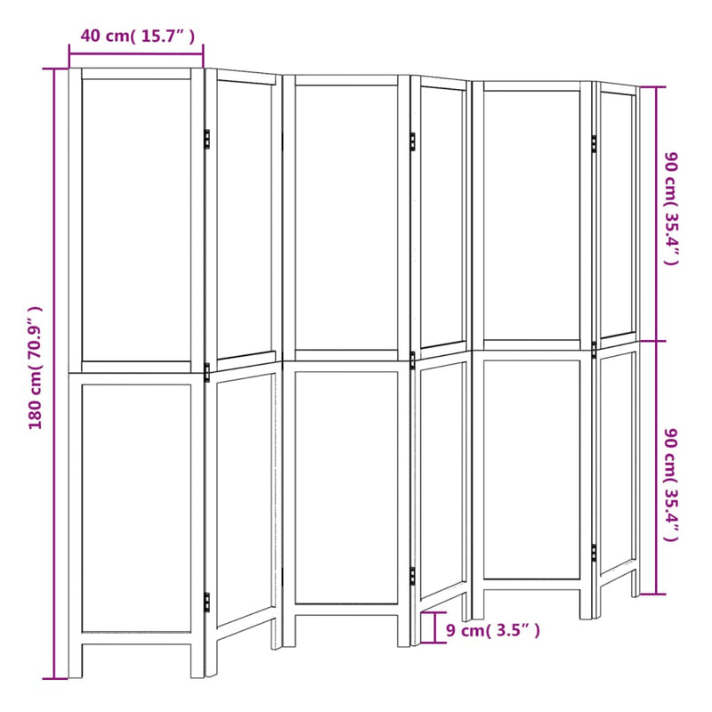 Room Divider 6 Panels Dark Brown Solid Wood Paulownia