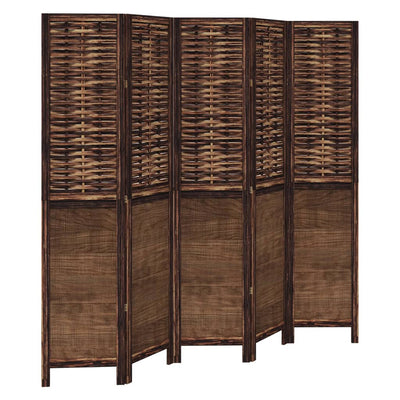 Room Divider 5 Panels Dark Brown Solid Wood Paulownia