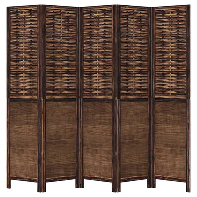 Room Divider 5 Panels Dark Brown Solid Wood Paulownia