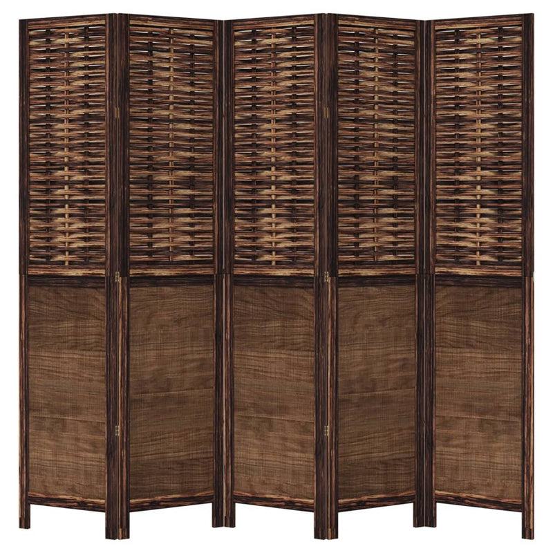 Room Divider 5 Panels Dark Brown Solid Wood Paulownia