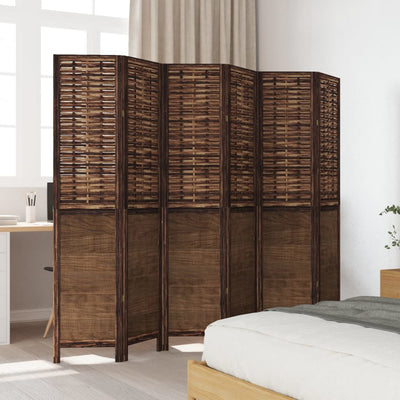 Room Divider 6 Panels Dark Brown Solid Wood Paulownia