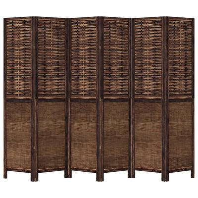 Room Divider 6 Panels Dark Brown Solid Wood Paulownia