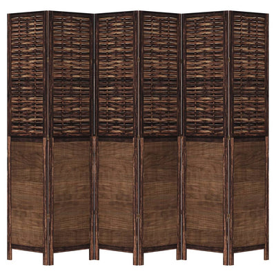 Room Divider 6 Panels Dark Brown Solid Wood Paulownia