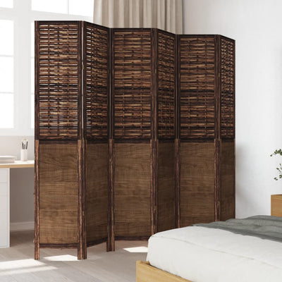 Room Divider 6 Panels Dark Brown Solid Wood Paulownia