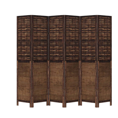 Room Divider 6 Panels Dark Brown Solid Wood Paulownia