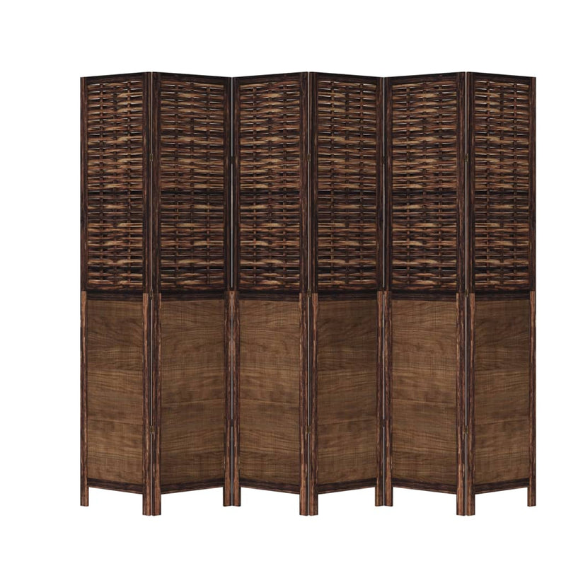 Room Divider 6 Panels Dark Brown Solid Wood Paulownia