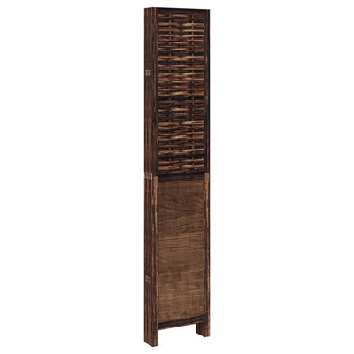 Room Divider 6 Panels Dark Brown Solid Wood Paulownia