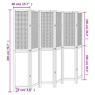 Room Divider 6 Panels Dark Brown Solid Wood Paulownia