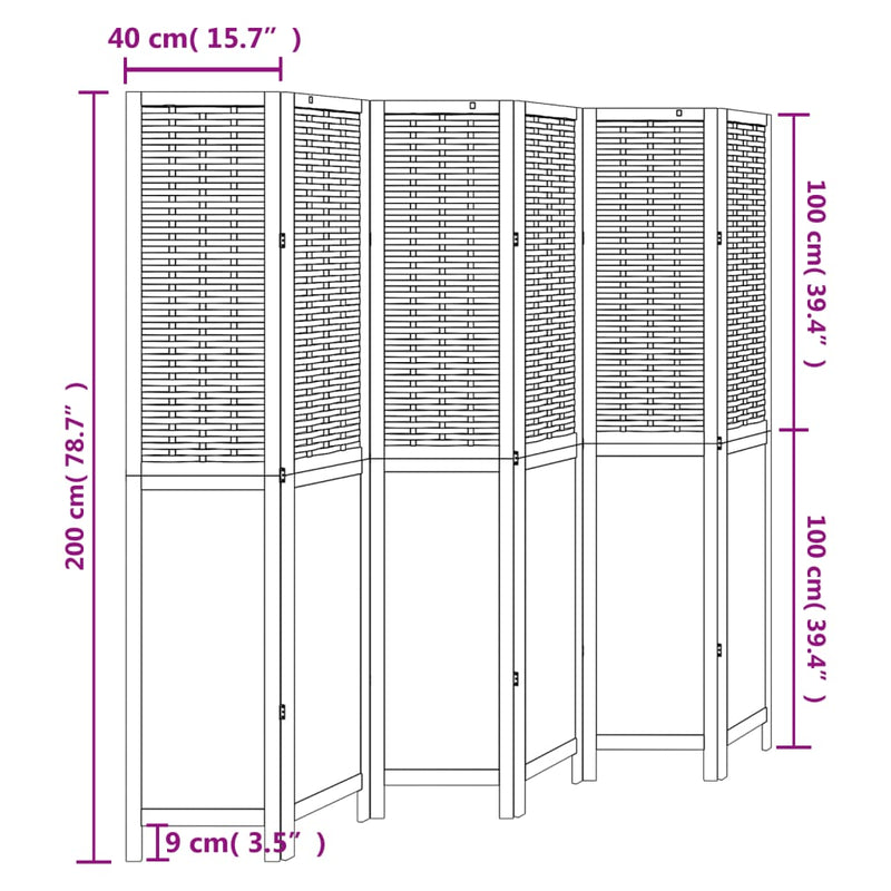 Room Divider 6 Panels Dark Brown Solid Wood Paulownia