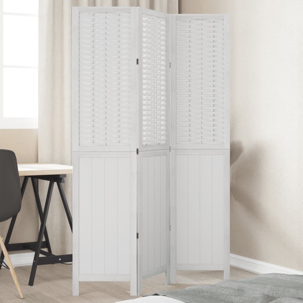 vidaXL Room Divider 3 Panels White Solid Wood Paulownia 1