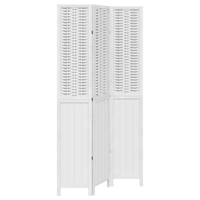 Room Divider 3 Panels White Solid Wood Paulownia