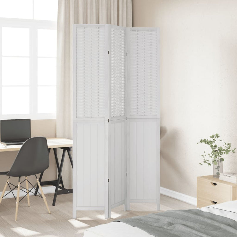 Room Divider 3 Panels White Solid Wood Paulownia