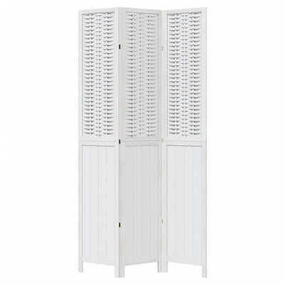 Room Divider 3 Panels White Solid Wood Paulownia