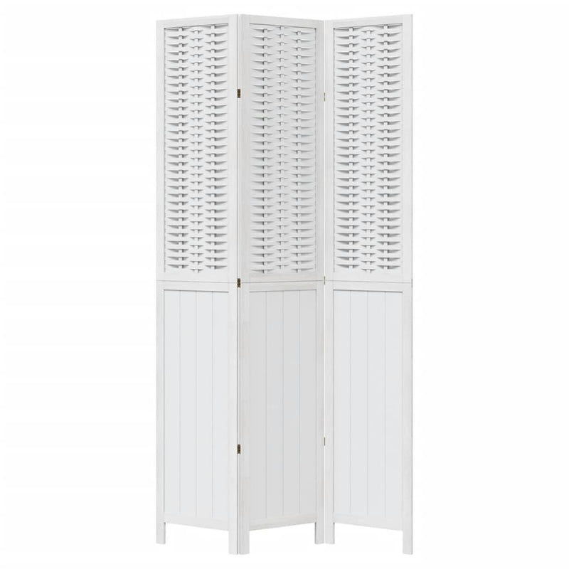 Room Divider 3 Panels White Solid Wood Paulownia