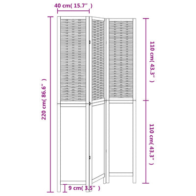 Room Divider 3 Panels White Solid Wood Paulownia