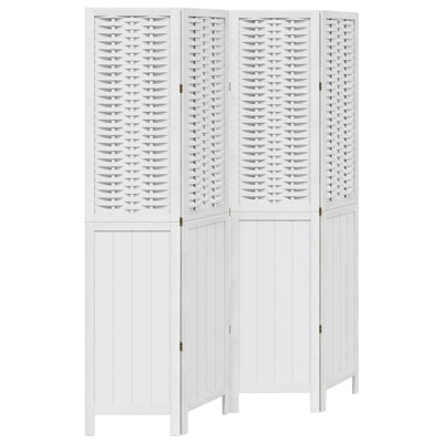 Room Divider 4 Panels White Solid Wood Paulownia