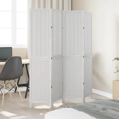 Room Divider 4 Panels White Solid Wood Paulownia