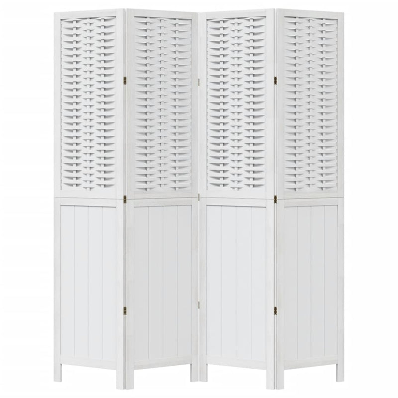 Room Divider 4 Panels White Solid Wood Paulownia