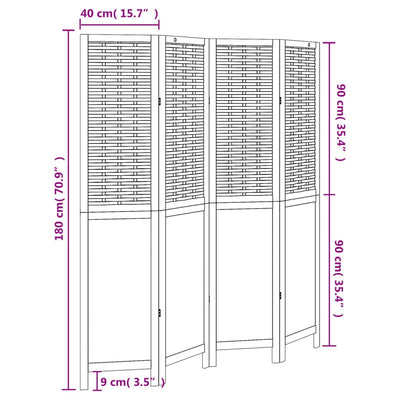 Room Divider 4 Panels White Solid Wood Paulownia