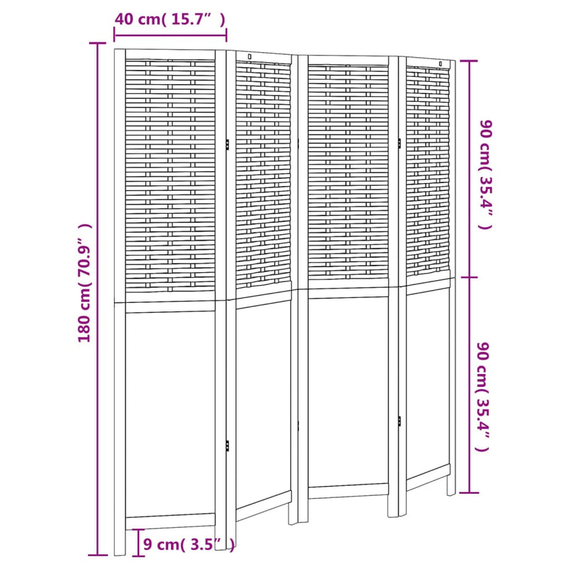 Room Divider 4 Panels White Solid Wood Paulownia