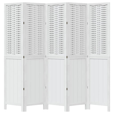 Room Divider 5 Panels White Solid Wood Paulownia