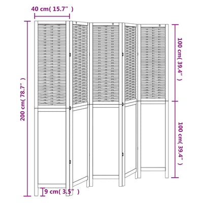 Room Divider 5 Panels White Solid Wood Paulownia