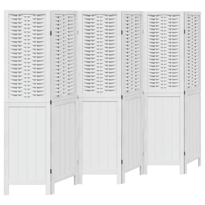 Room Divider 6 Panels White Solid Wood Paulownia