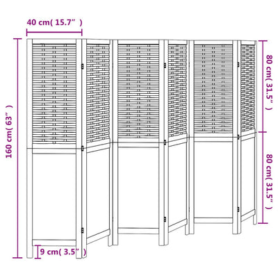 Room Divider 6 Panels White Solid Wood Paulownia