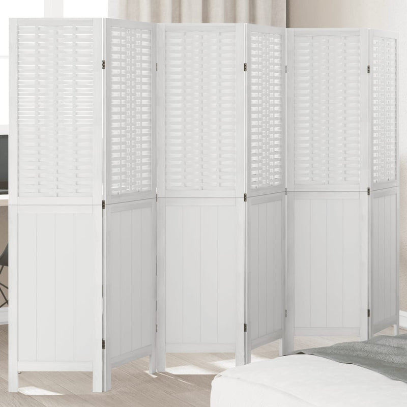 Room Divider 6 Panels White Solid Wood Paulownia