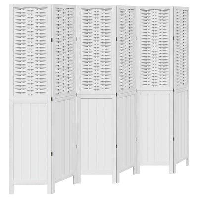 Room Divider 6 Panels White Solid Wood Paulownia