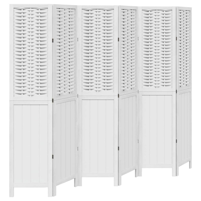 Room Divider 6 Panels White Solid Wood Paulownia