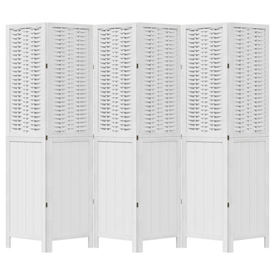 Room Divider 6 Panels White Solid Wood Paulownia