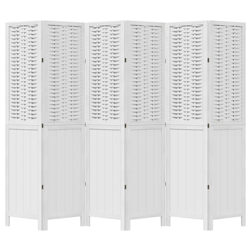 Room Divider 6 Panels White Solid Wood Paulownia