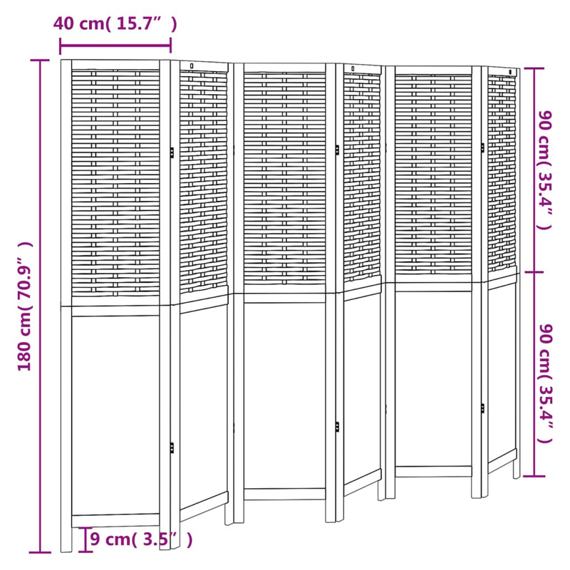 Room Divider 6 Panels White Solid Wood Paulownia