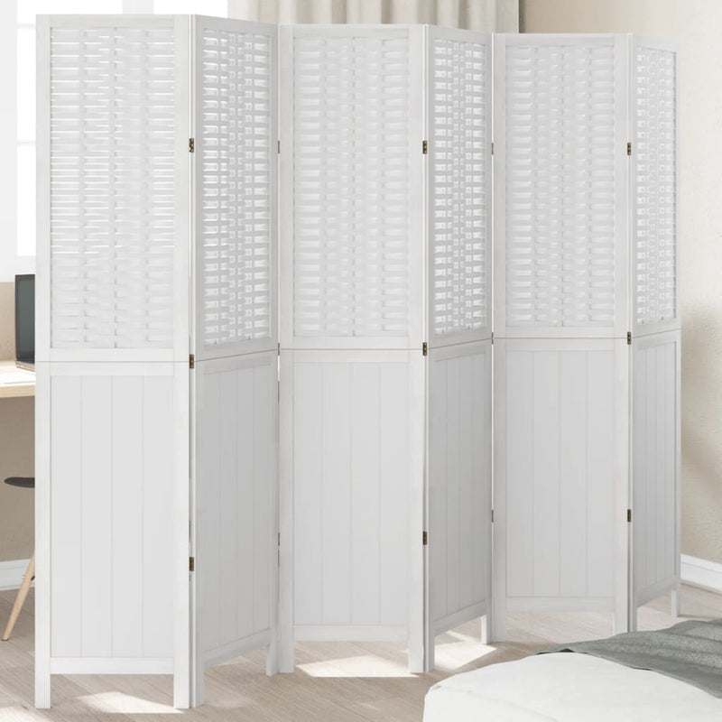 Room Divider 6 Panels White Solid Wood Paulownia