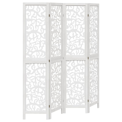 Room Divider 4 Panels White Solid Wood Paulownia