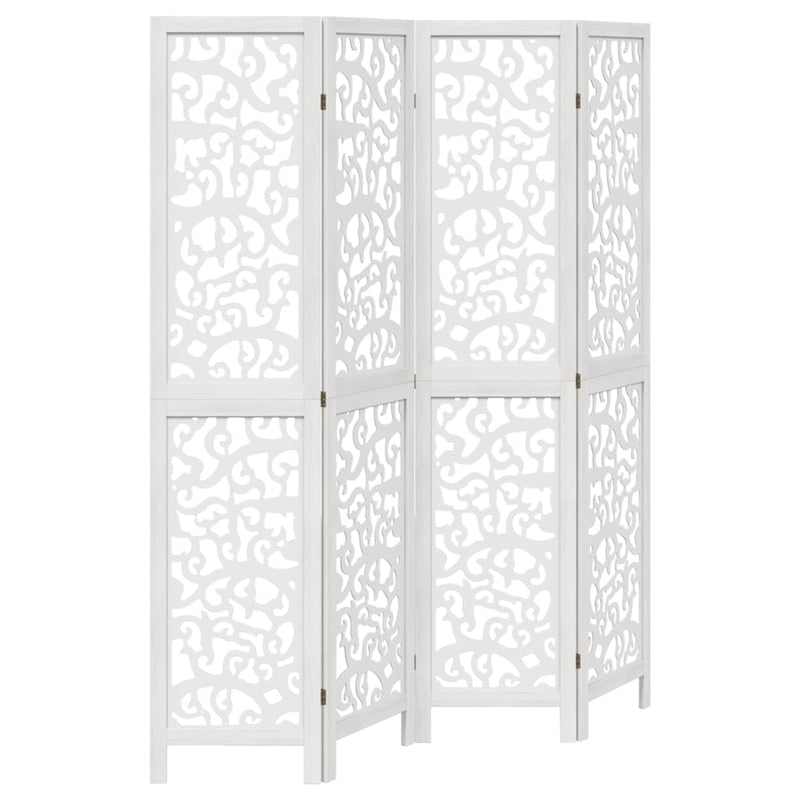 Room Divider 4 Panels White Solid Wood Paulownia