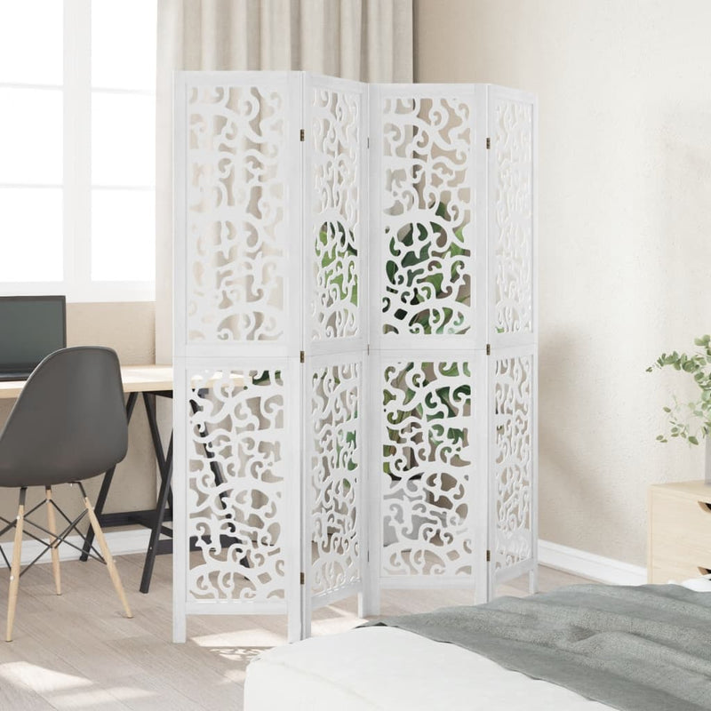 Room Divider 4 Panels White Solid Wood Paulownia