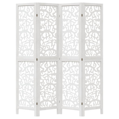 Room Divider 4 Panels White Solid Wood Paulownia