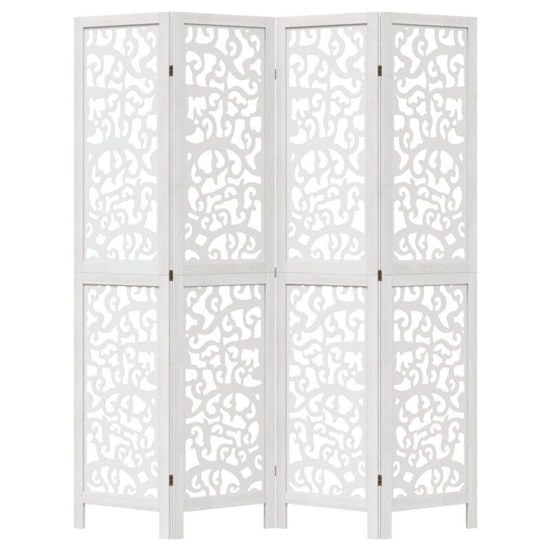 Room Divider 4 Panels White Solid Wood Paulownia