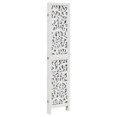 Room Divider 4 Panels White Solid Wood Paulownia