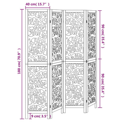 Room Divider 4 Panels White Solid Wood Paulownia