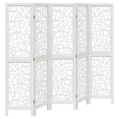 Room Divider 5 Panels White Solid Wood Paulownia