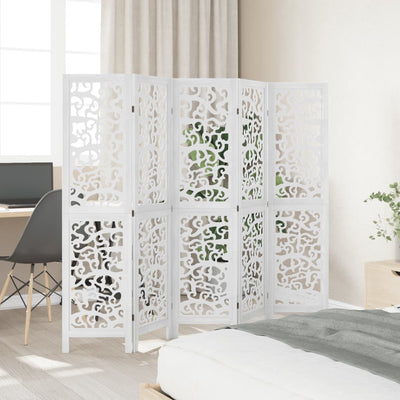 Room Divider 5 Panels White Solid Wood Paulownia