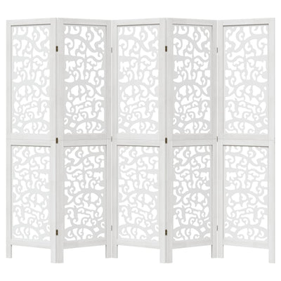 Room Divider 5 Panels White Solid Wood Paulownia